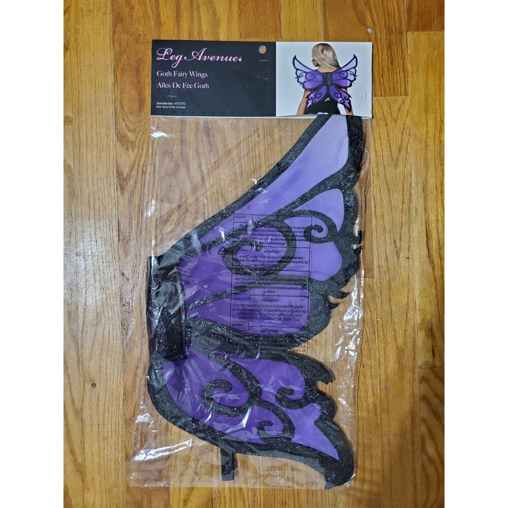 Black Purple Glitter Goth Fairy Wings Halloween Costume Accessory Leg Avenue